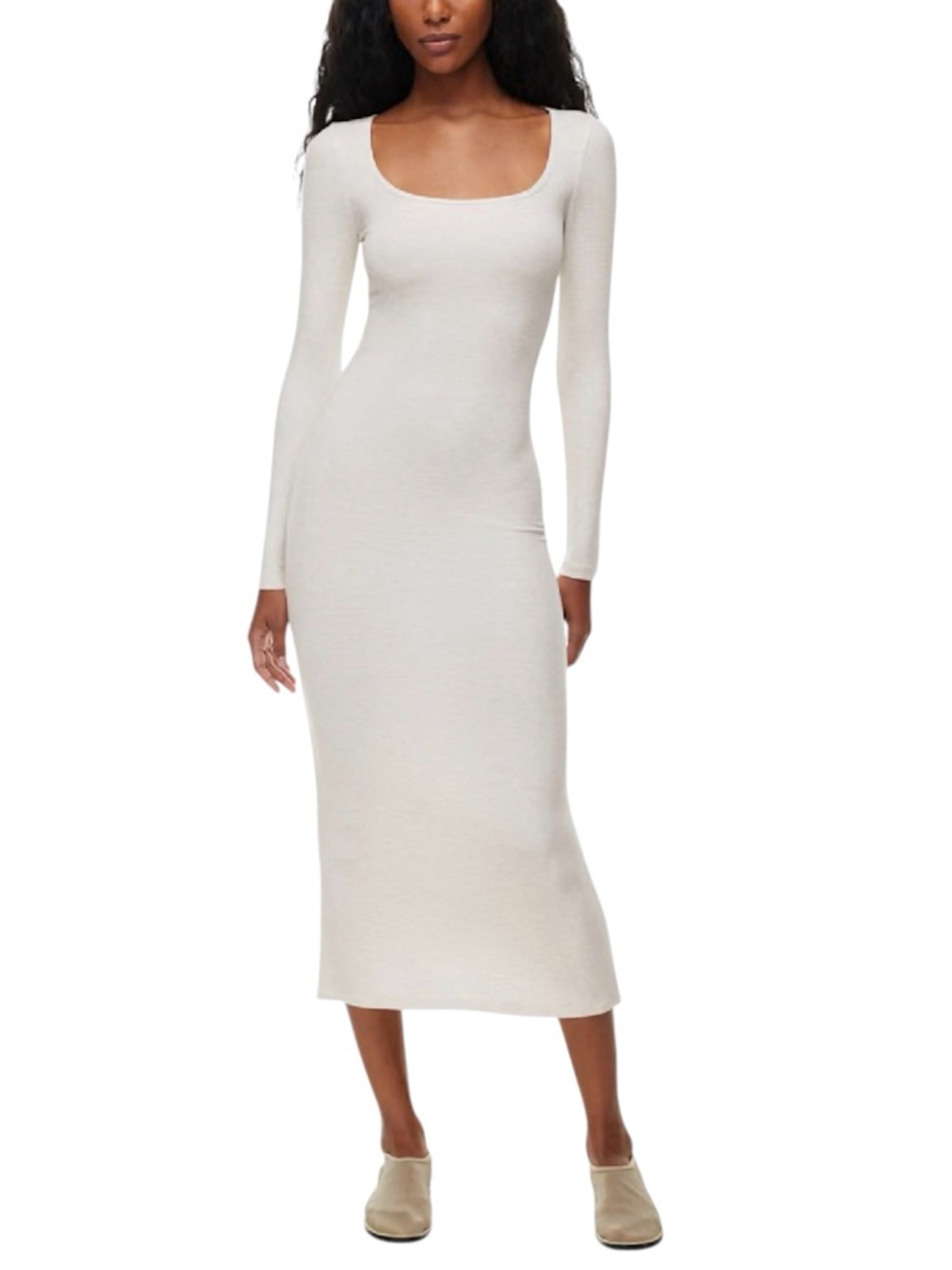 The Group Babaton Luxe Lounge Temptation Cream Long Sleeve Ribbed Maxi Dress L